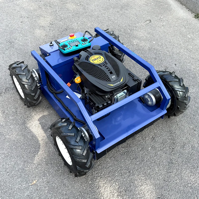 Maßgeschneiderter ferngesteuerter Rasentrimmer, intelligenter Dreschlegel-Rasenmäher, Dozer, Rasenmäher, Raupen-Kraftstoff-Rasenmäher