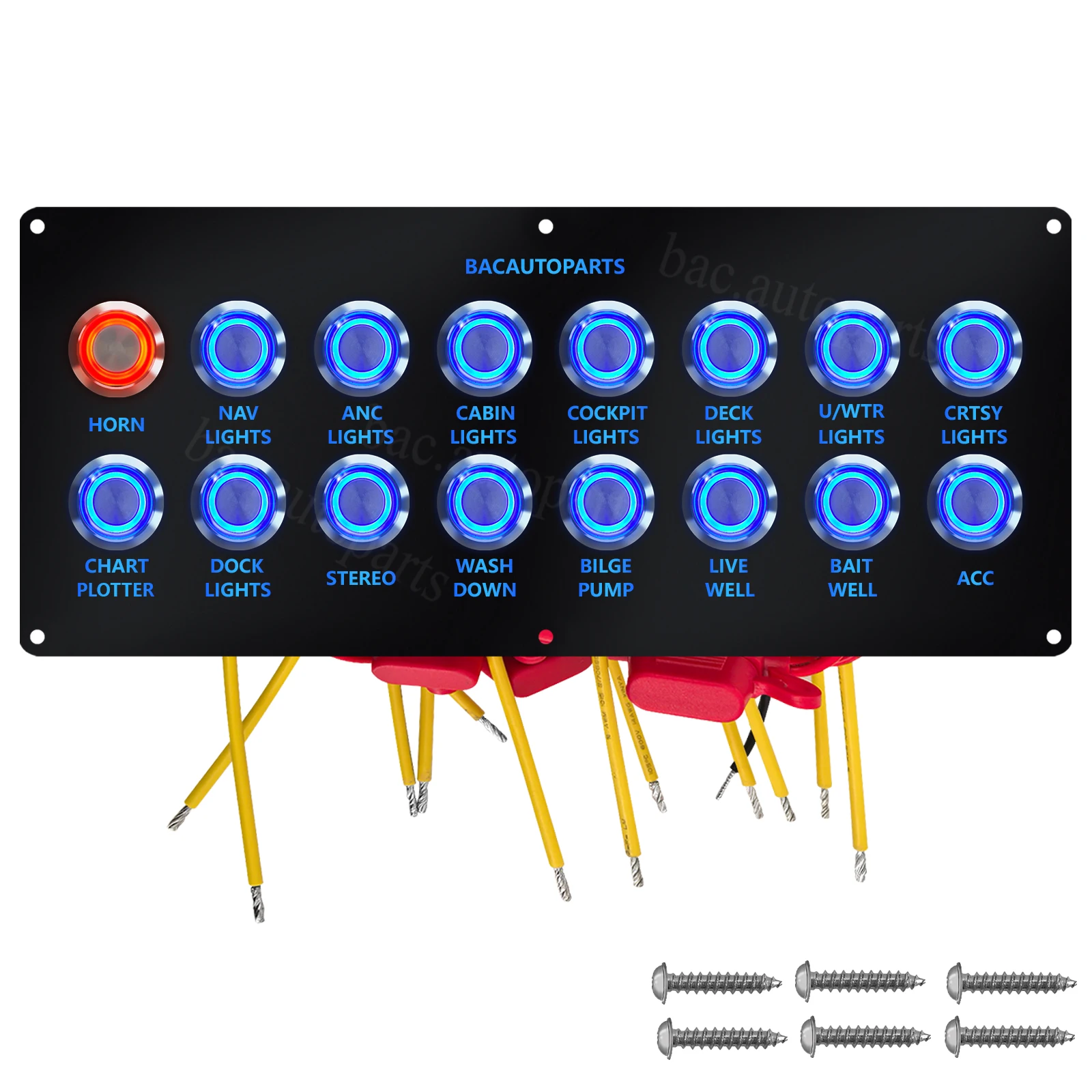 12V Marine Waterproof Push Button Switch Panel Stainless Steel Pre-Wired Fuse Holder for Boat RV Camper Horn Nav/Anchor Bait ACC