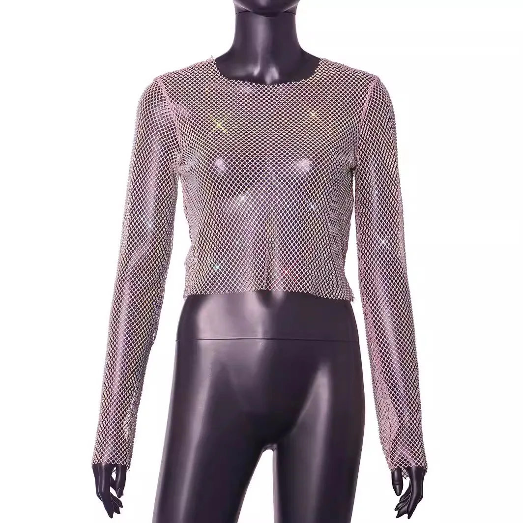 

Сексуальный ажурный клубный прозрачный топ Elastic Me Water Diamond, женский летний хлопковый топ Jaet Long Sve с квадратным воротником X2098