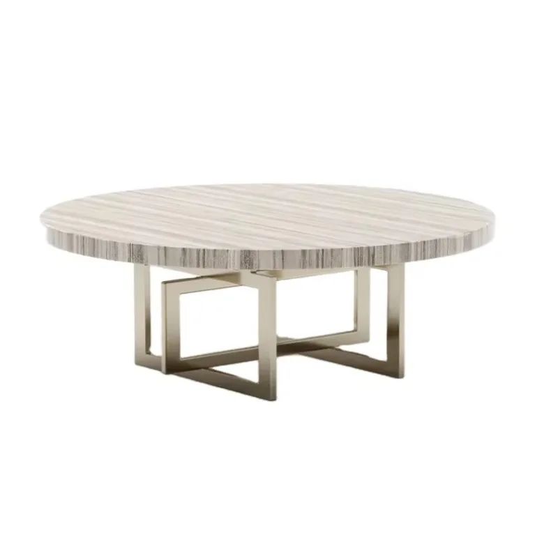 Round coffee table set, marble countertop, stainless steel base, coffee table and coffee table set