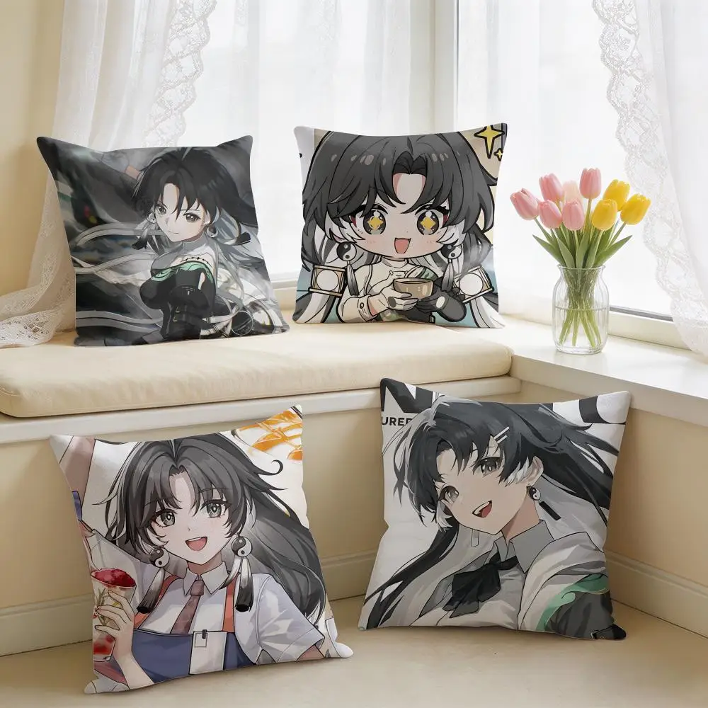 Wuthering Waves Jianxin Cushion Cover Square Short Plush Pillow Case Living Room Sofa Home Decor Funda 40X40