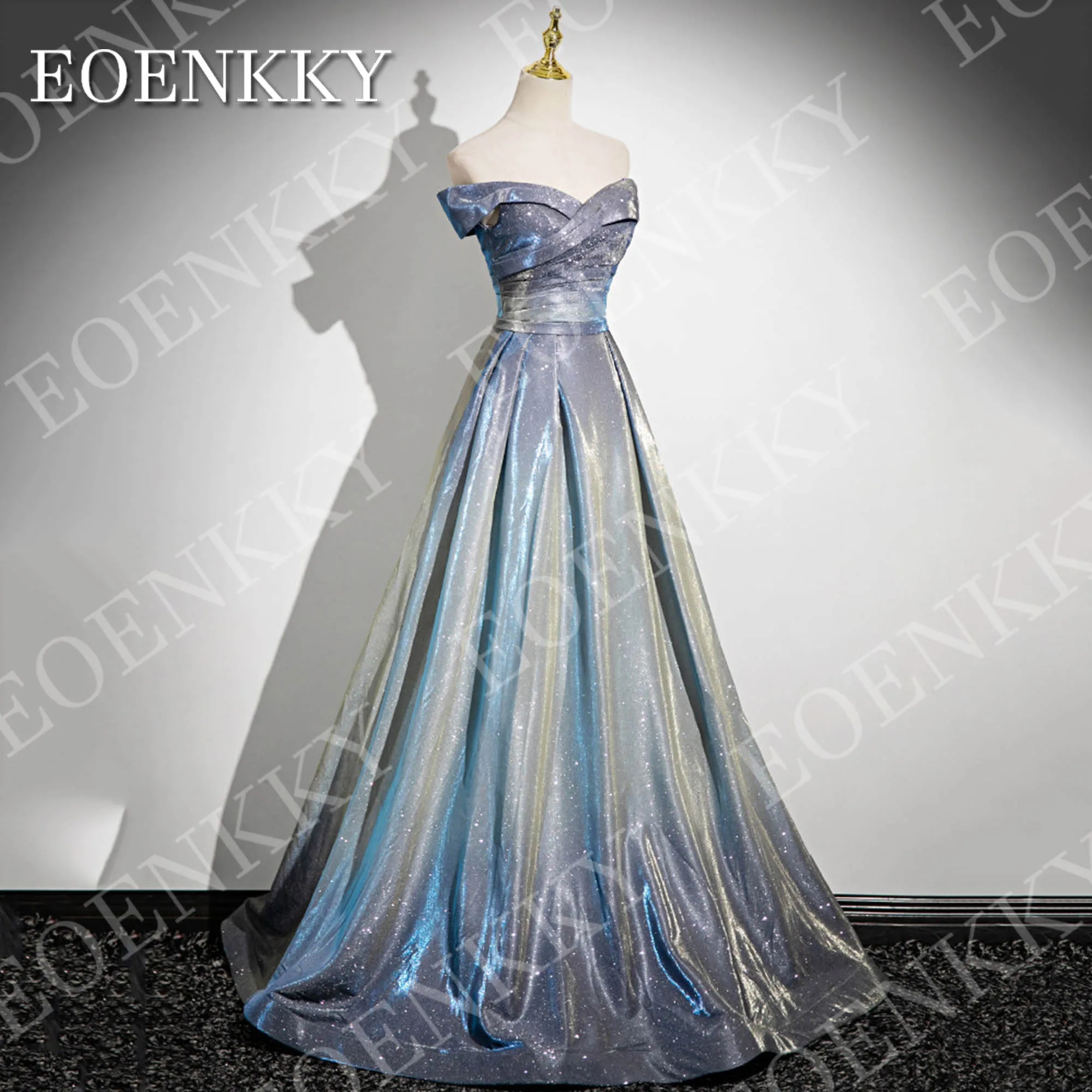 EOENKKY Sparkly A Line Prom Dresses Simple Gradient Off Shoulder A Line Party Dress Floor Length Customized платье на выпускной