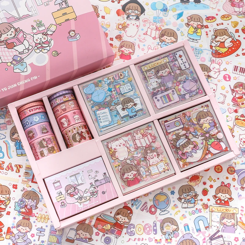 

Cute Kawaii, Sticker Gift Box Set, DIY Craftsmanship Memo, Aesthetic Handbooks, Clipping Stickers Gift Box, Stationery Stickers