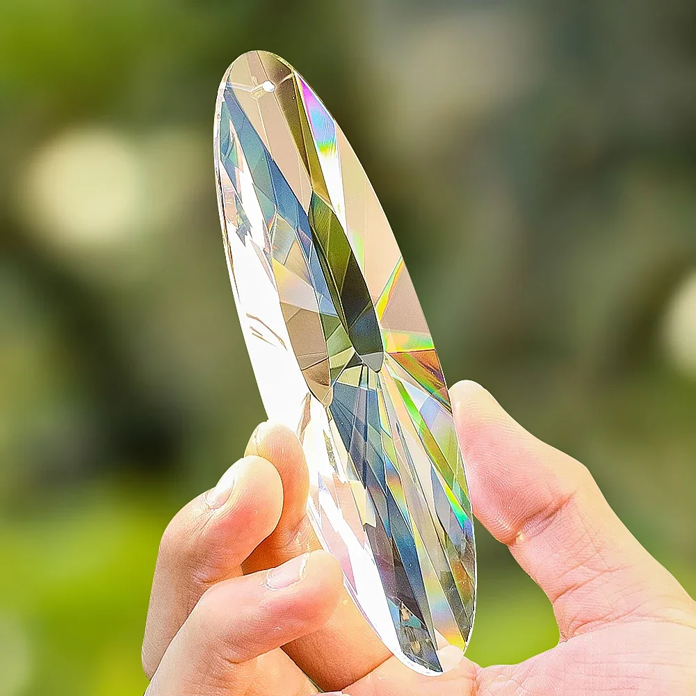 Clear Crystal Prism Pendant Oval Faceted Hanging Suncatcher Rainbow Light Maker Window Chandelier Decorative Craft Ornament