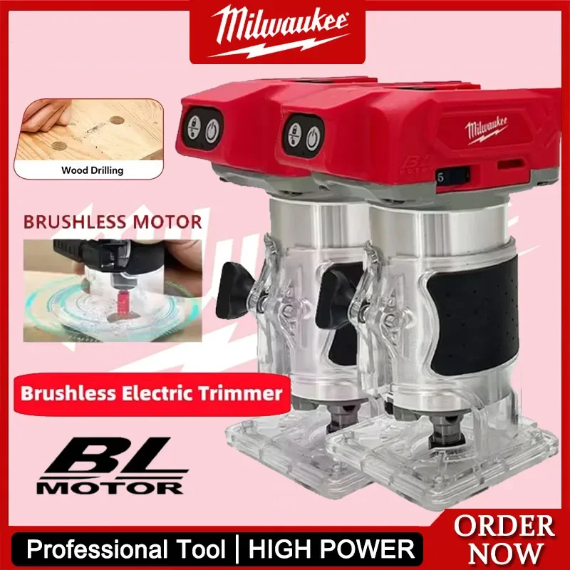 Milwaukee Brushless Electric Trimmer 800W 30000RPM Cordless Compact Router 5-Speeds Woodworking Trimming Machine For 18V Battery