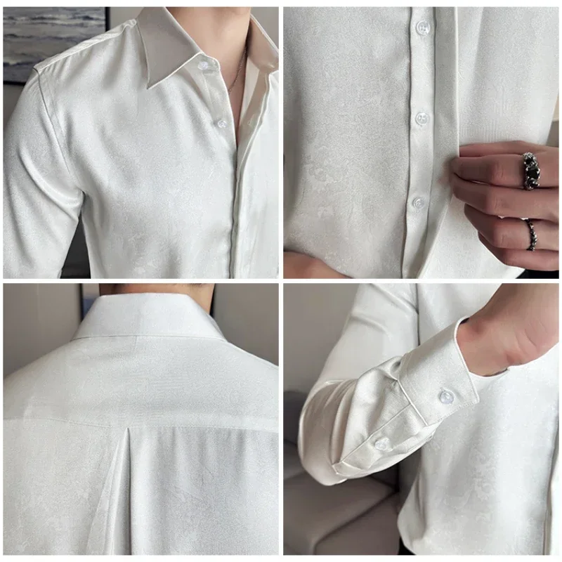 High quality luxury men\'s solid color long-sleeve shirt, perfect for parties and stage performances in autumn.M-4XL