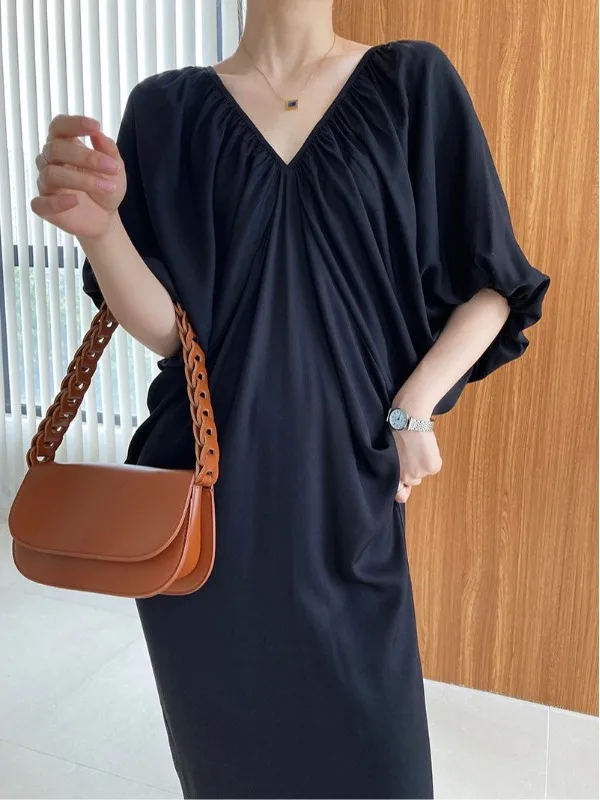 

Шикарный плиссированный свободный женский дизайн с V-образным вырезом Batwing Sve Dr, универсальный дизайн Ele Bal, удобный крой Faion Dr