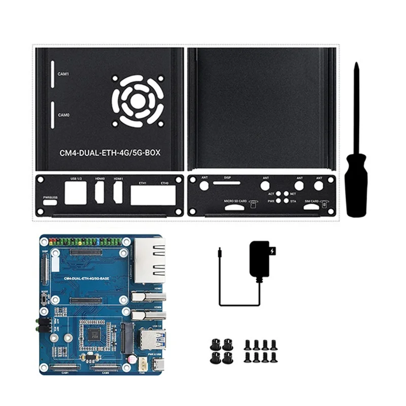 For Raspberry Pi CM4 Dual Gigabit Ethernet Port Expansion Board Core Board Computing Module with Case US Plug