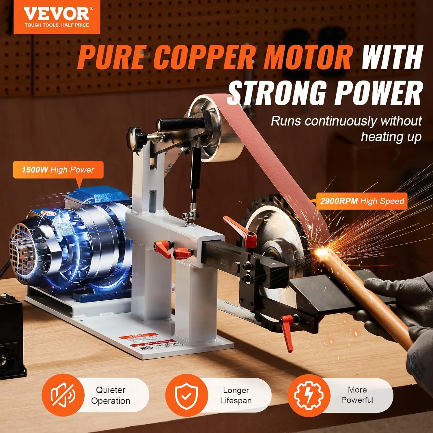Belt Grinder Sander, 72 x 2-Inch Variable Speed Belt Polisher with VFD, 1500W 2HP Polishing Grinding Machine with 3 Grinding Mou