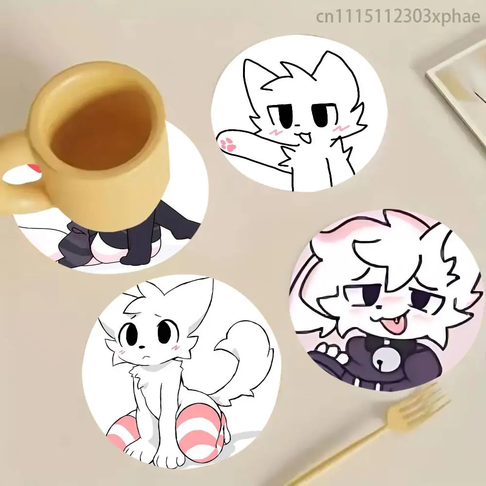 B-Boykisser Cute Silly Cat Wood Coaster Mug Tea Coffee Cup Pad Heat Resistant Placemats Tableware Decoration