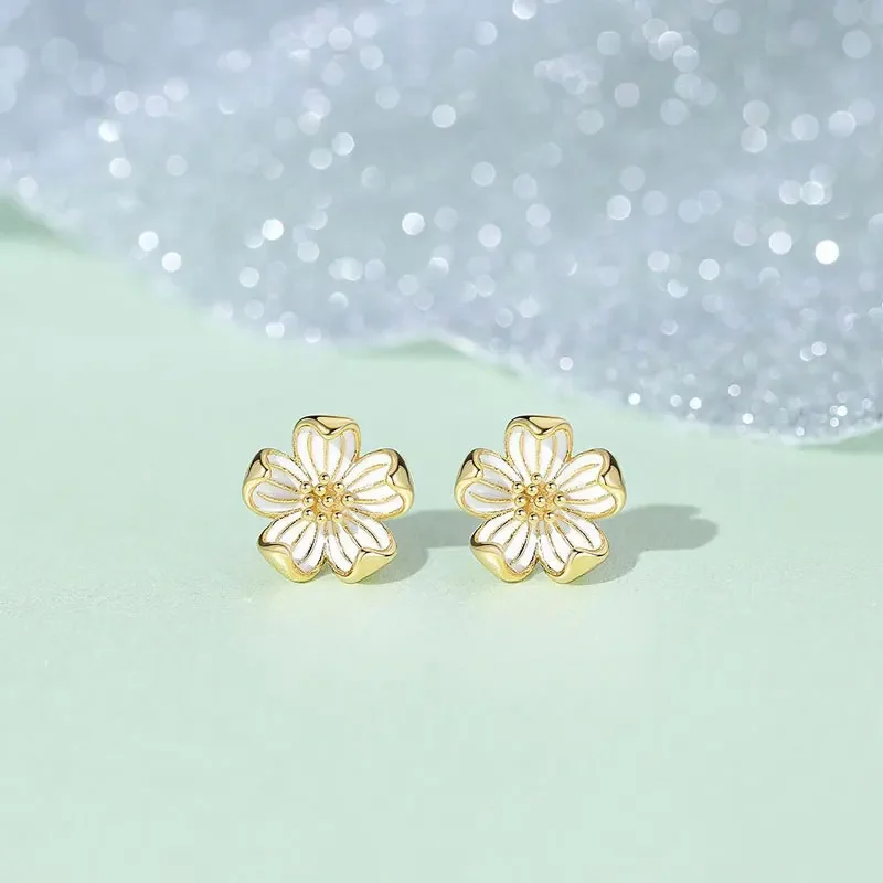 Trustdavis Real 925 Silver Daisy Flower Necklaces Bracelet Stud Earring for Women Daily Wear Jewelry Gift LB090