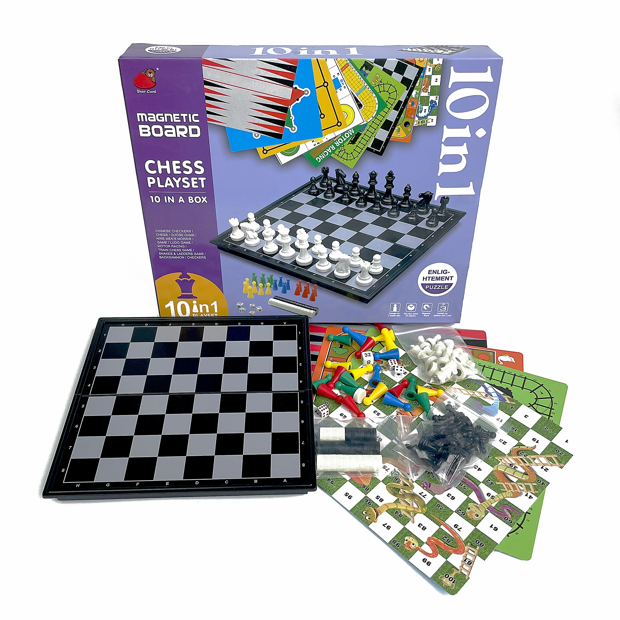 

10 in 1 Foldable Magnetic Board Game Set Portable Plastic Tabletop Travel Outdoor Classic Family Game Collection
