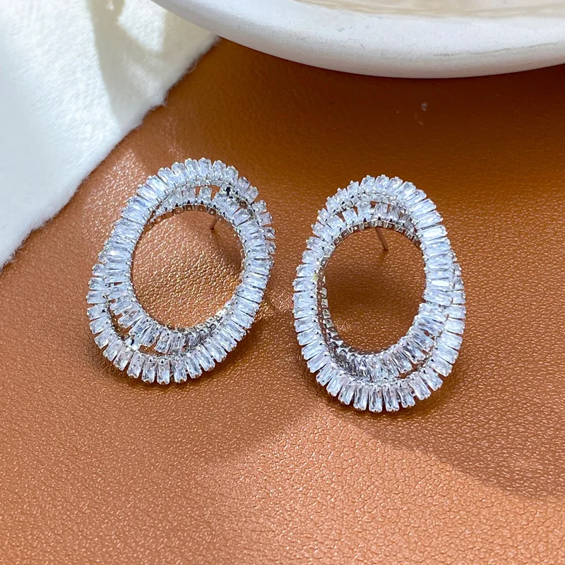 Personalized fashion retro light luxury full of diamonds irregular oval earrings women's exquisite versatile super flash earring