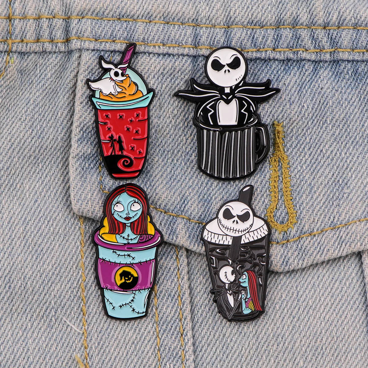 Disney Horror Movie The Nightmare Before Christmas Enamel Pin Jack and Sally Brooch Metal Lapel Badges Gifts