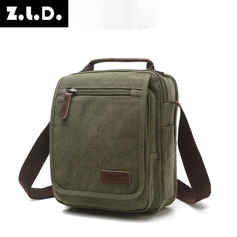 solid color canvas small vertical section square shape handbag men shoulder bag