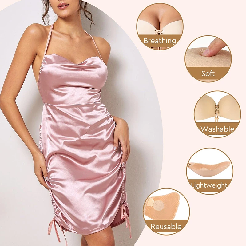 1/2 Pairs النساء الصيف عارية الذراعين حمالة الصدر رفع لاصق غير مرئية رفع حمالات الصدر حمالة عارية الذراعين لزجة رفع البرازيلي #4