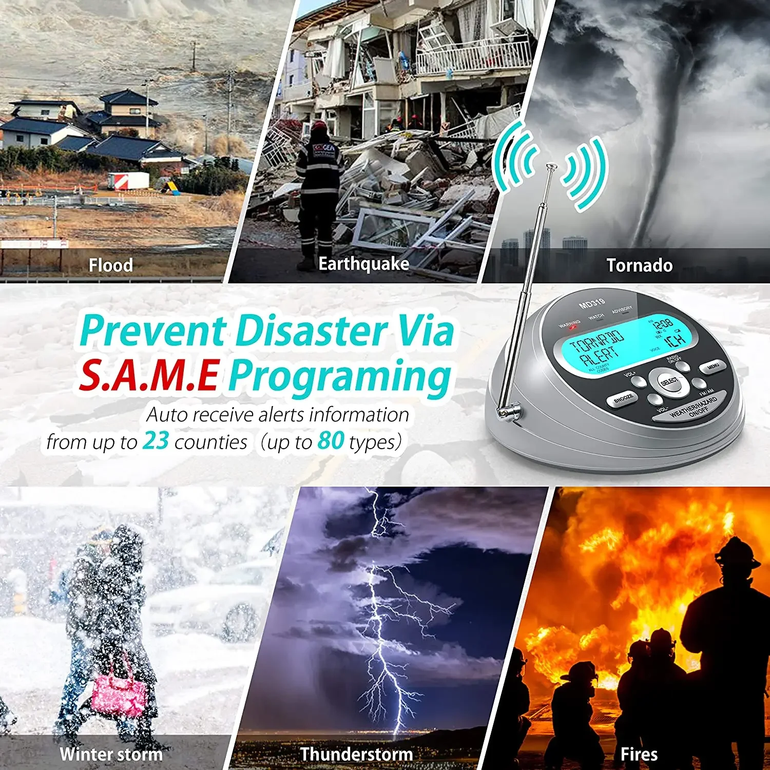 Emergency Weather Alert Radio S.A.M.E. Localized Programming 80+ Emergency Alerts Alarm Clock Weather Radio