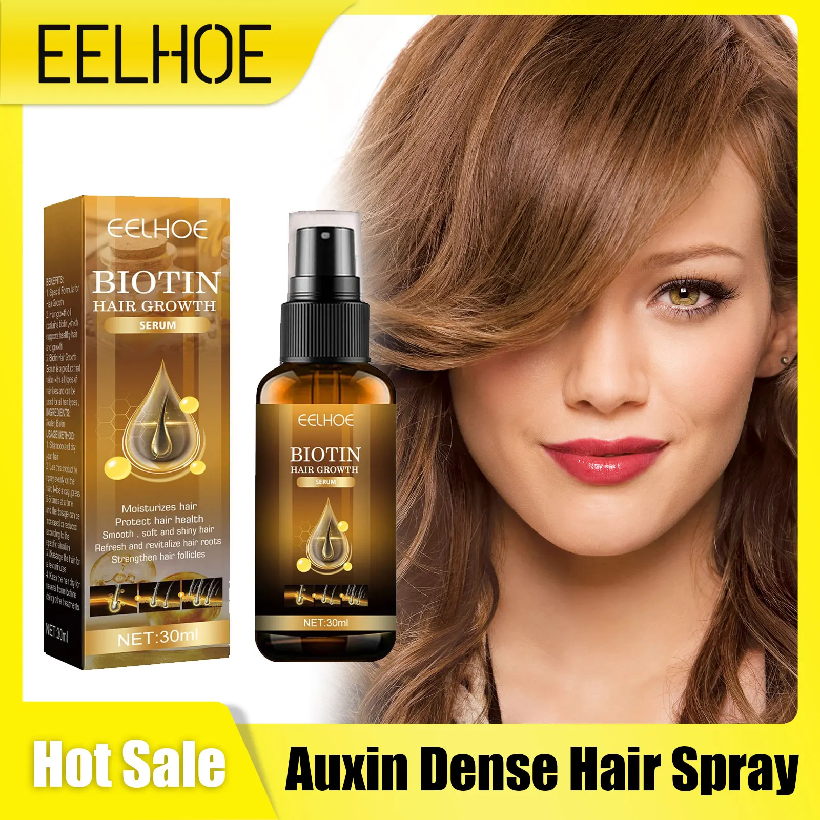 

EELHOE Biotin Hair Serum for Frizzy Hair Roots Treatment Damaged Repair Deep Moisturizing Smooth Strengthening Hair Care Spray