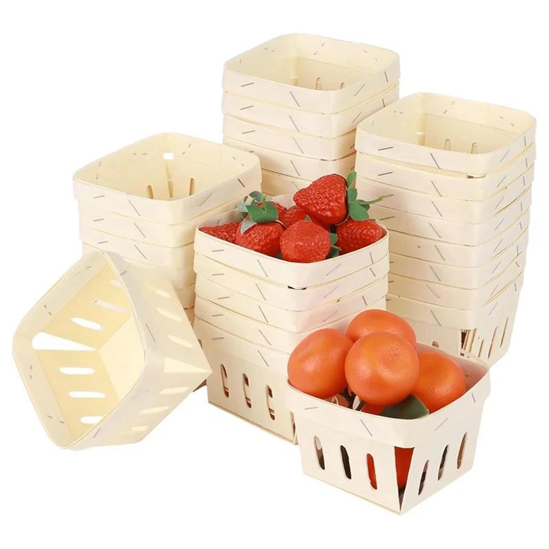 Small Wooden Berry Basket, Mini Square Vented Basket, Produce Basket Bulk Storage Containers