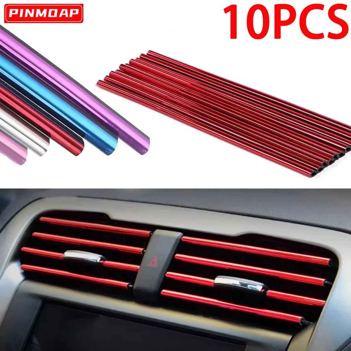 10PCS 20cm Auto Klimaanlage Vent Outlet Trim Streifen PVC Bunte Glänzende Auto Trim Streifen Für Automotive Innen Dekoration