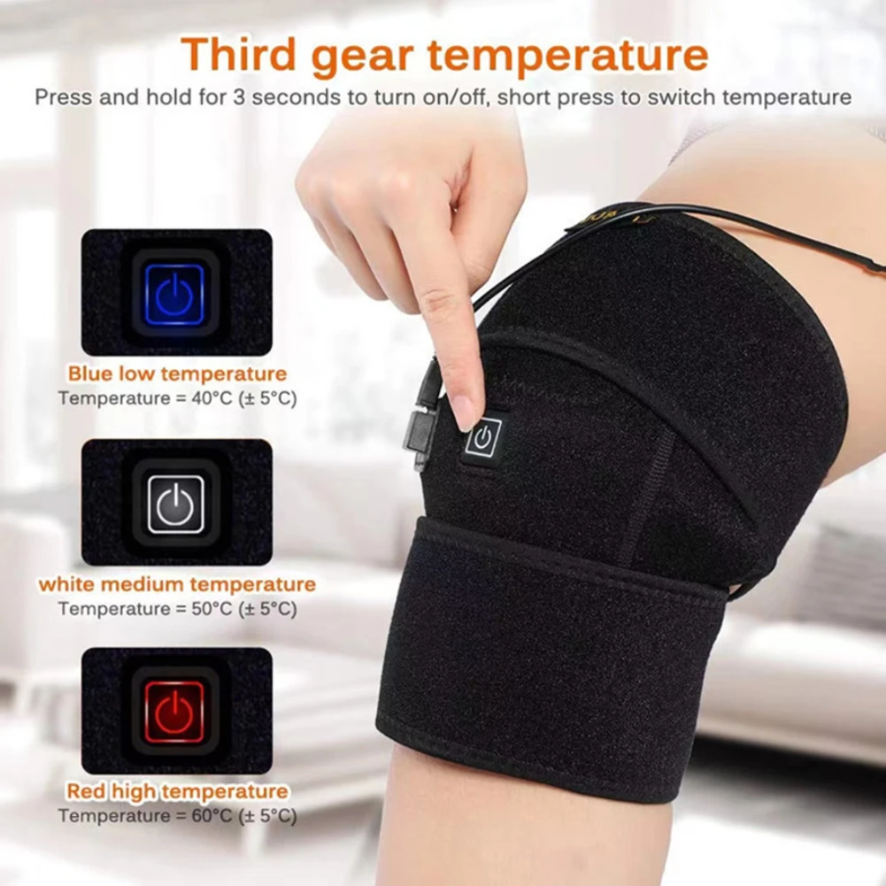 

1pc Heating Knee Pads for Arthritis Knee Pain Relief USB Electric Heated Knee Brace Wrap Warm Knee Massager Thermal Therapy