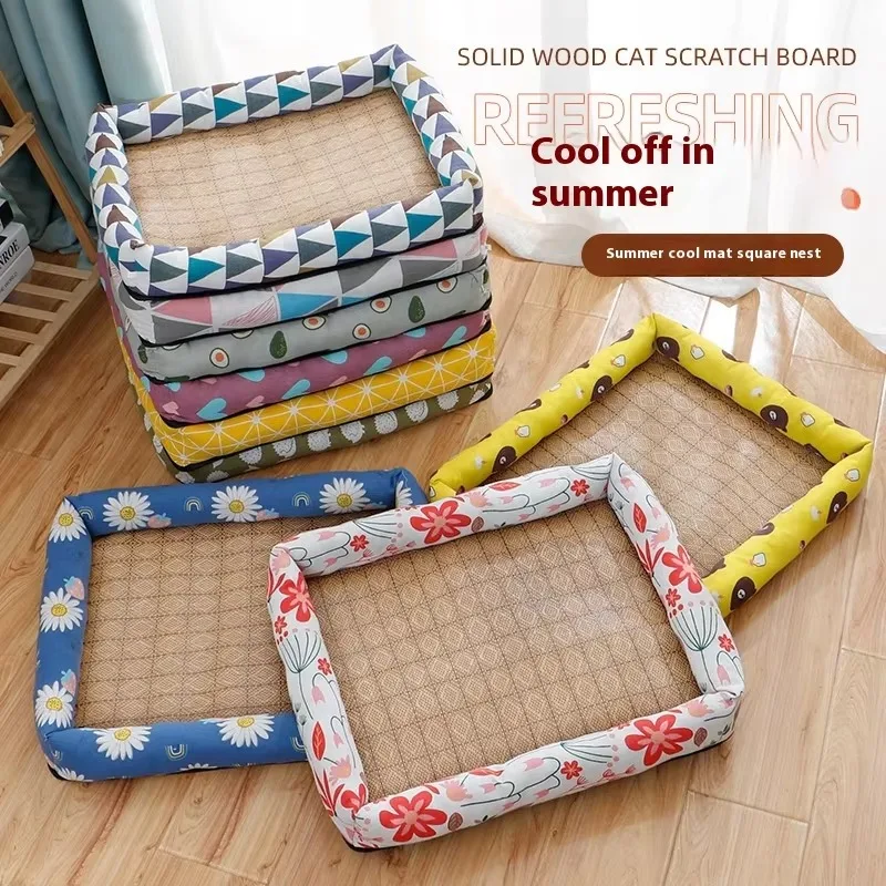 

Small Eco-Friendly Cooling Bed Mat for Pets Solid Pattern Rattan Cat Puppy and Teddy Dog Bed for Summer
