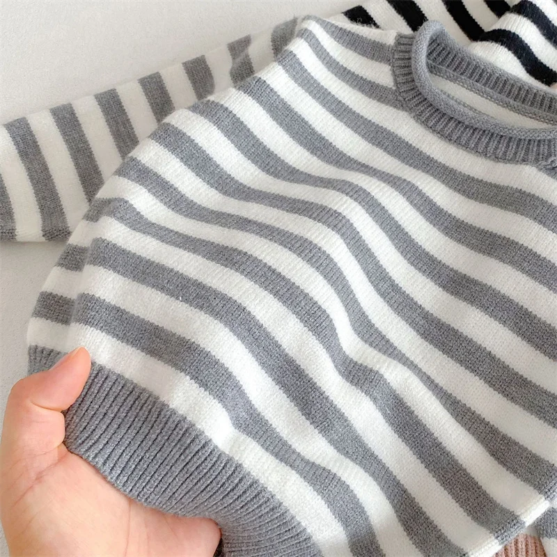 الأطفال محبوك سترة الفتيان الفتيات مخطط البلوز الاطفال الخريف الشتاء سترة أنيقة تحمل شعار لعبة البيسبول طفل ملابس دافئة غير رسمية 1-6Y #6