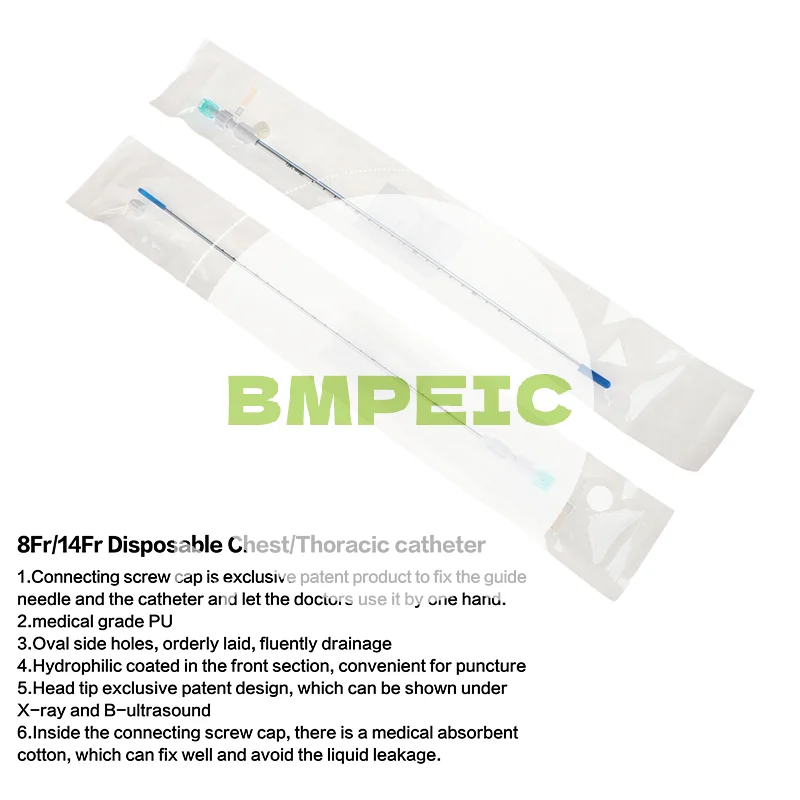 

Disposable Thoracic Drainage Catheter Chest Tube With Trocar PVC Drainage Catheter Thoracic Drainage Tube Thoracic Fr8/Fr14
