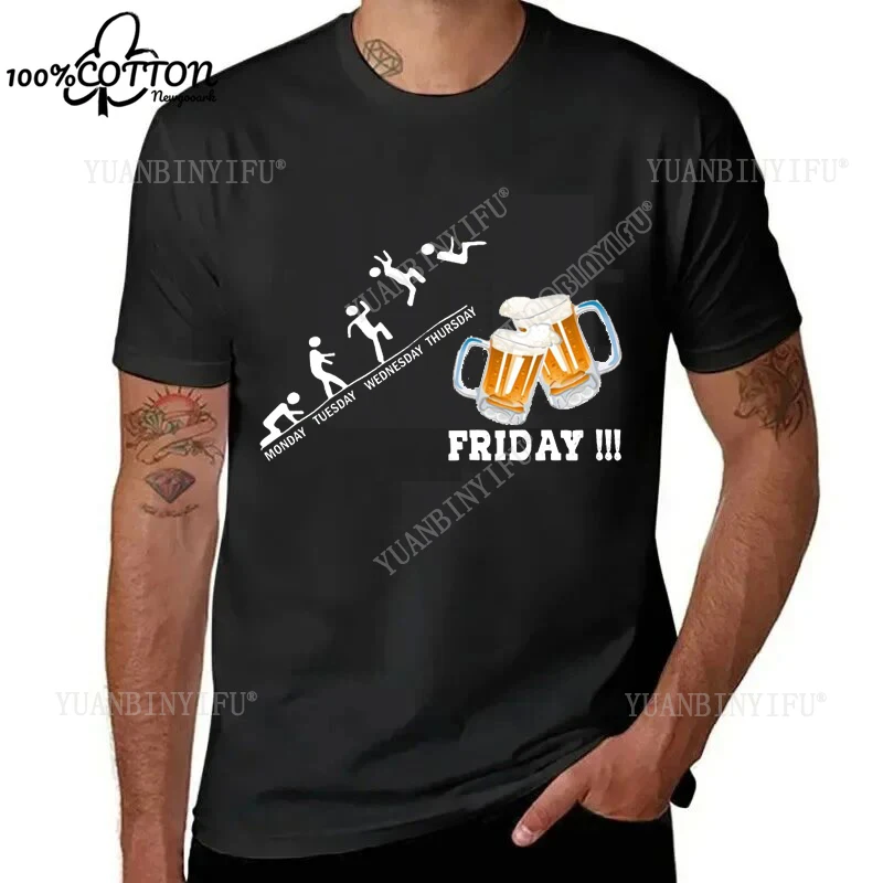 الترفيه الكلاسيكية "عيد الجمعة البيرة" تي شيرت مطبوع أعلى القطن تي شيرت سلسلة س الرقبة قصيرة الأكمام فضفاضة مريحة المنتج الساخن #1