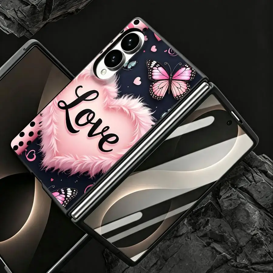 Luxury Phone Cover Case for Samsung Galaxy ZFold Wide Z Fold8 Wide Z Fold 8 ZFold8 Pink Love Hearts Butterflies