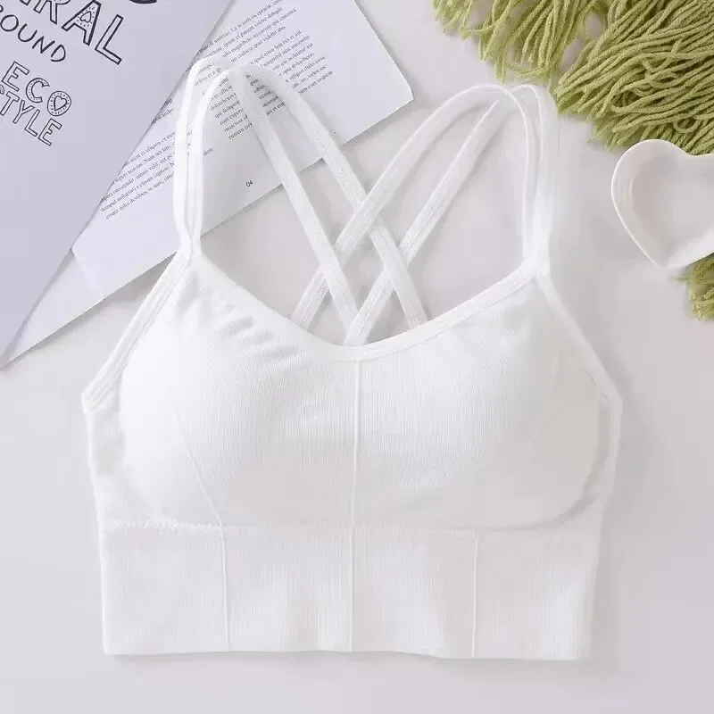Sexy women Tops back cross strap tank top push up running sports bra breathable soft fitness beauty solid color yoga bra view 4