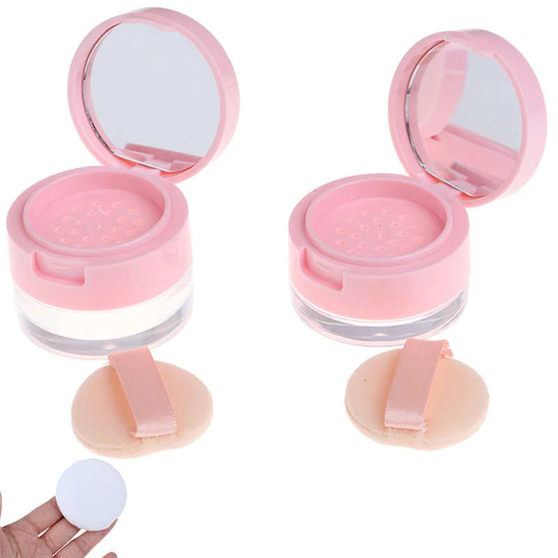 Portable Plastic Powder Box Empty Loose Powder Pot With Sieve Mirror Cosmetic Sifter Loose Jar Travel Makeup Container