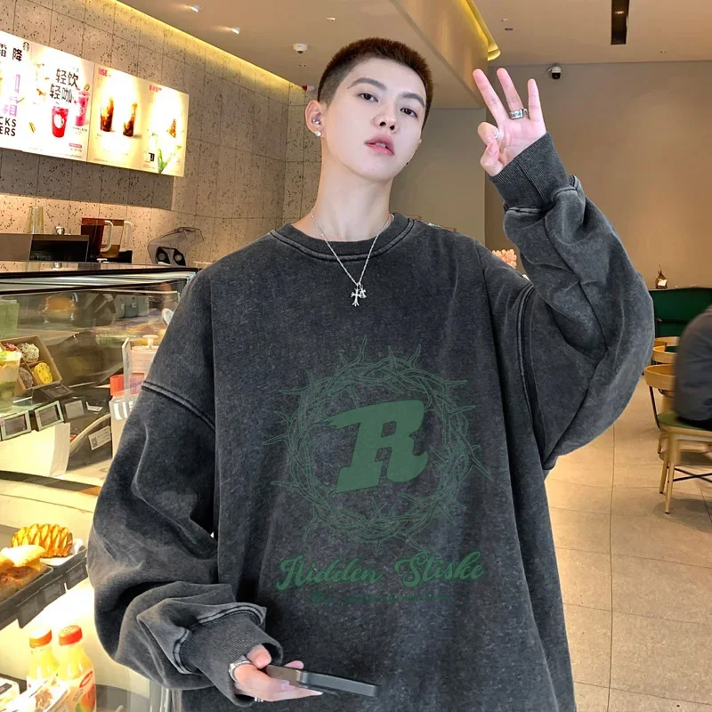 2024 Men Solid Color Sweatshirts Male  Long Sleeve Oversized Hoodies Streetwear Thicken Hooded Sweatshirts Casual Loose Clothing