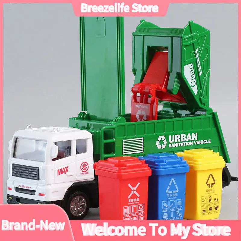 

Simulated garbage classification sanitation vehicle inertial car children's open lid trash can urban transport vehicle model