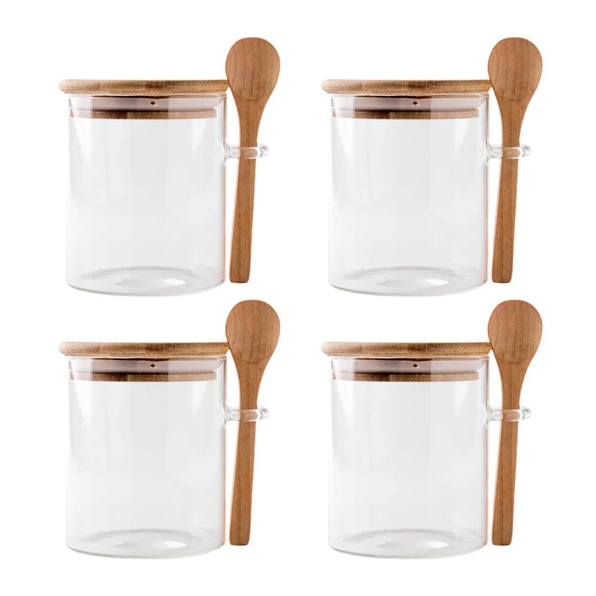 4 Pack Overnight Oats Glass Containers with Lids and Spoons, Glass Jars with Spoons and Lids for Loose Tea