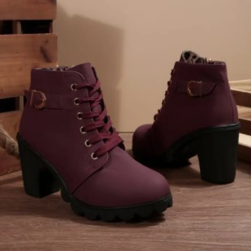 Women Ankle Boots Leather PU Elegant Mid Heels Retro Short Boots Fashion Pointed Toe Lace-up Black Summer Boots Plus Size 35 43