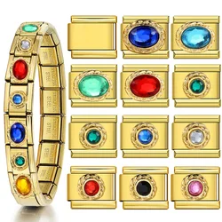 Luxury Cubic Zircon Italian Charm Bracelet Stainless Steel DIY Making Elastic Link Chain Gold Color Fashion Jewelry Accessories