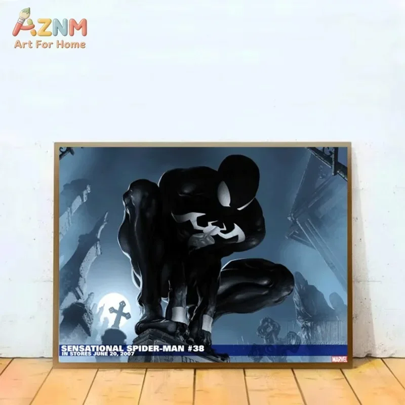 Black Symbiote Spider Man Canvas Wall Art Set 9PCS Vintage Marvel Comic Poster Spider-Man Venom Style Hulk Print Boys Bedroom view 4