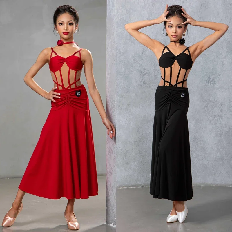 أحمر أسود الفالس قاعة الرقص فساتين المهنية الفتيات ملابس رقص اللاتينية الطفل الوطنية القياسية اللاتينية ملابس الرقص 10501