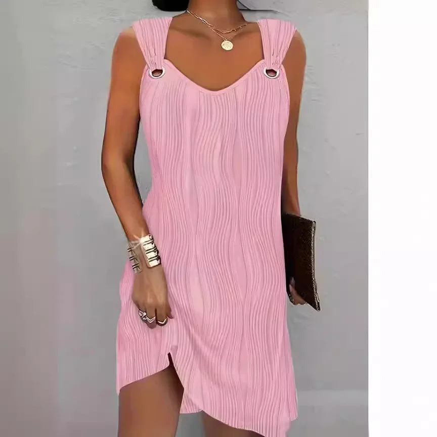 Casual Elegant Women's Dress New Fashionable and Sexy Casual Water Ripple Jacquard Summer 2024 Sleeveless Vest Dress Solid Color