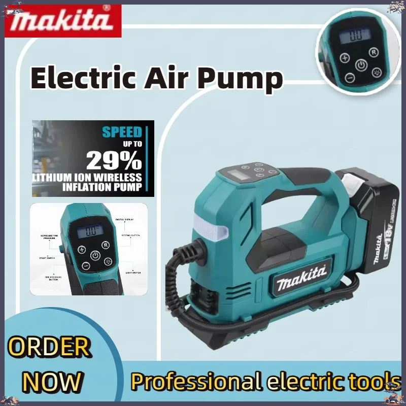 

Беспроводной воздушный насос Makita 18V с бесщеточным двигателем: портативный насос для шин с цифровым дисплеем для автомобилей и мотоциклов