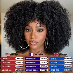 180 250 Density Afro Kinky Curly Human Hair Wigs With Bang For Black Women Brazilian 100% Human Hair Remy Full Machine Made Hair