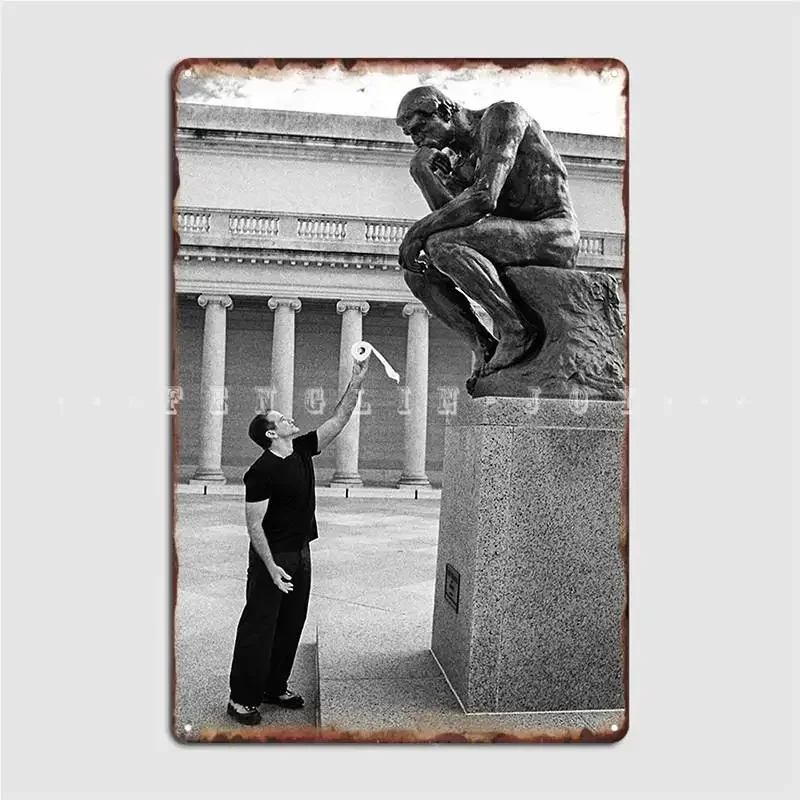 Robin Williams Giving The Thinker Toilet Paper Metal Plaque Poster Pub Garage Plates Club Home Customize Tin Sign Poster