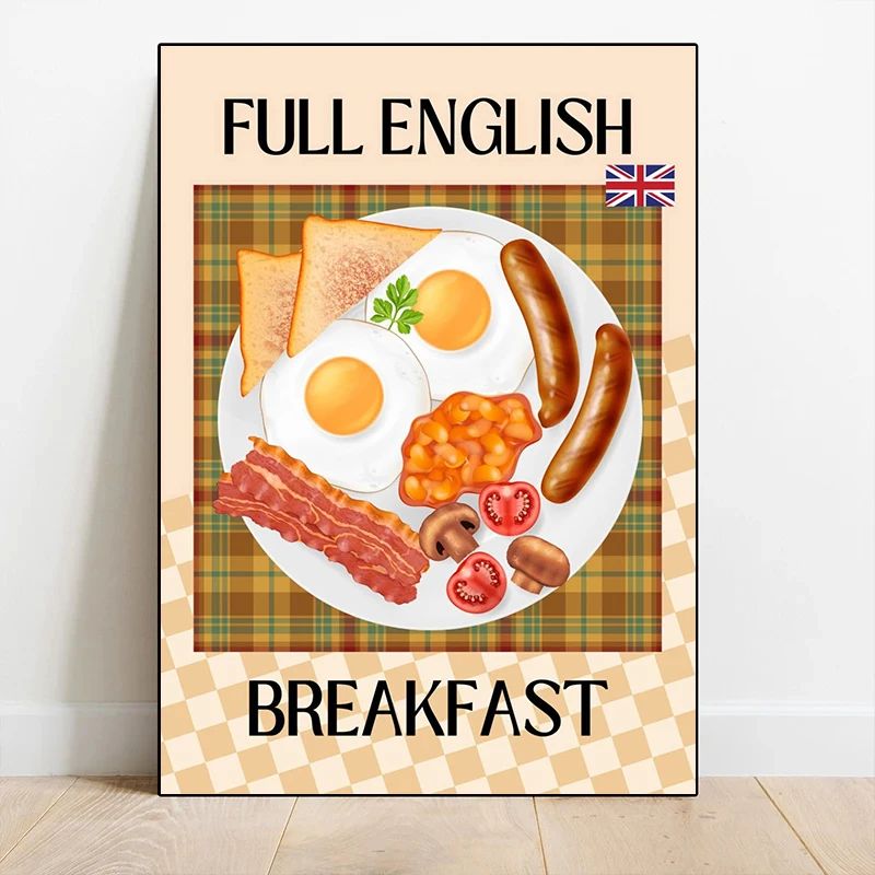 Spanish Paella Mexican Taco Bibimbap Sushi Cinnamon Bun Food Posters Canvas Printing Vintage Wall Art Picture for Kitchen Decor