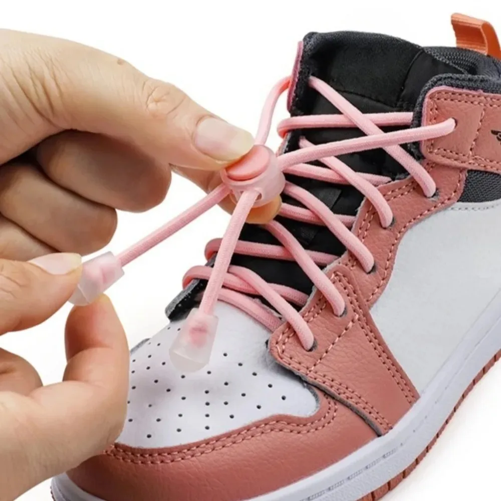 1 Pair Round Elastic No Tie Shoelaces Spring Quick Lock Buckle Easy Wear Laces For Adults Kids Casual Sports Sneaker Accessories