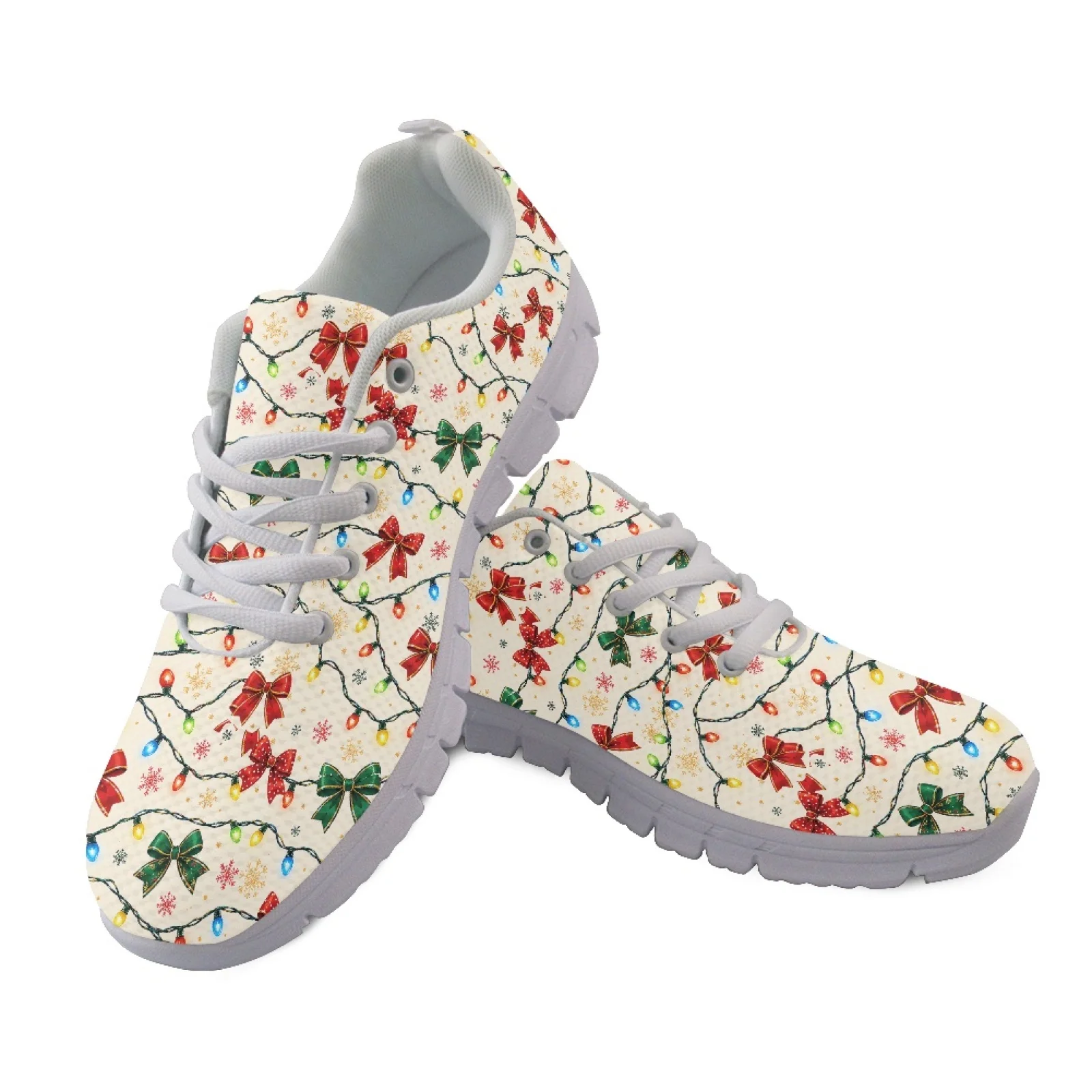 Coloranimal Christmas String Lights Bows Fitness Shoes Sports Gym Jogging Athletic Shoes for Men Breathable Athletic Sneaker
