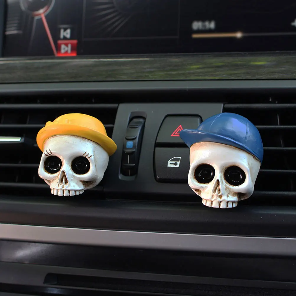

2Pcs Skull Car Air Freshener Vent Clips Halloween Decorative Ornaments for Car Air Outlets Halloween Vent Clips Decor