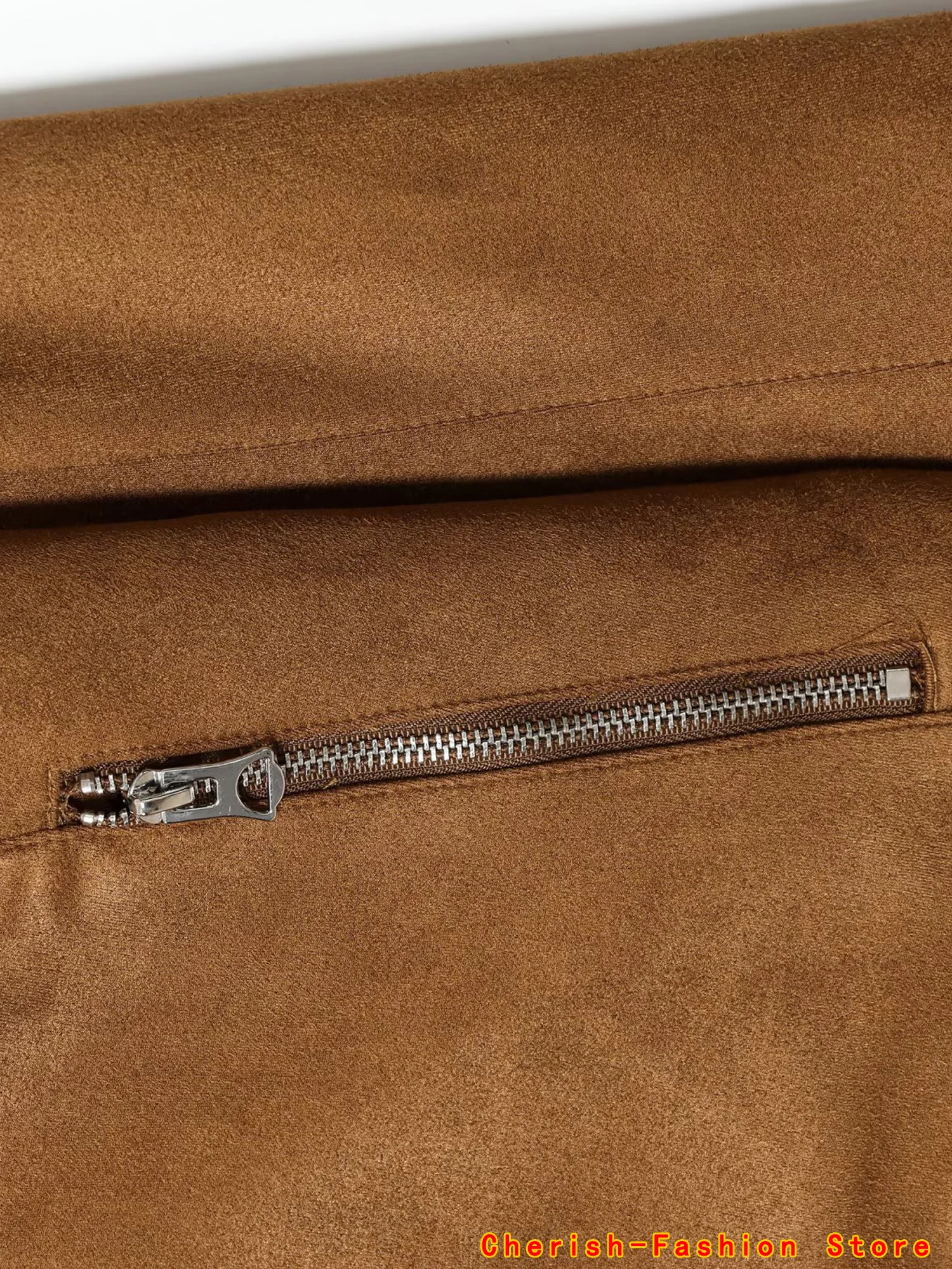 Elegante Bomber Imitatie Herten Huid Fluwelen Jas Vrouwen Revers Lange Mouw Rits Vest Tops met Zakken Vrouwelijke Bovenkleding