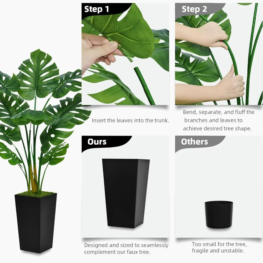 Imagem -05 - Artificial Monstera Deliciosa Planta Palmeira Tropical do Falso Plantador Alto Branco Planta de Chão de Queijo Suíço em Vaso 5ft