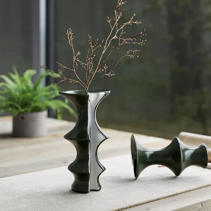 Wabi Sand Wind New Home Arrangement Ceramic Vase Model Room New Chinese Living Room Coffee Table Dining Table Flower Ware